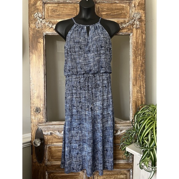 London Times Navy Blue And White Cropped Jumpsuit  With Thin Belted Waist Tie‎ 8 - Picture 1 of 7